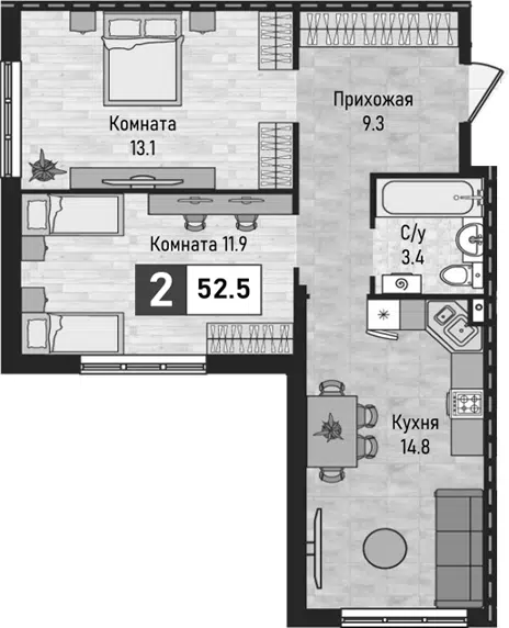 Планировка 2-к.кв