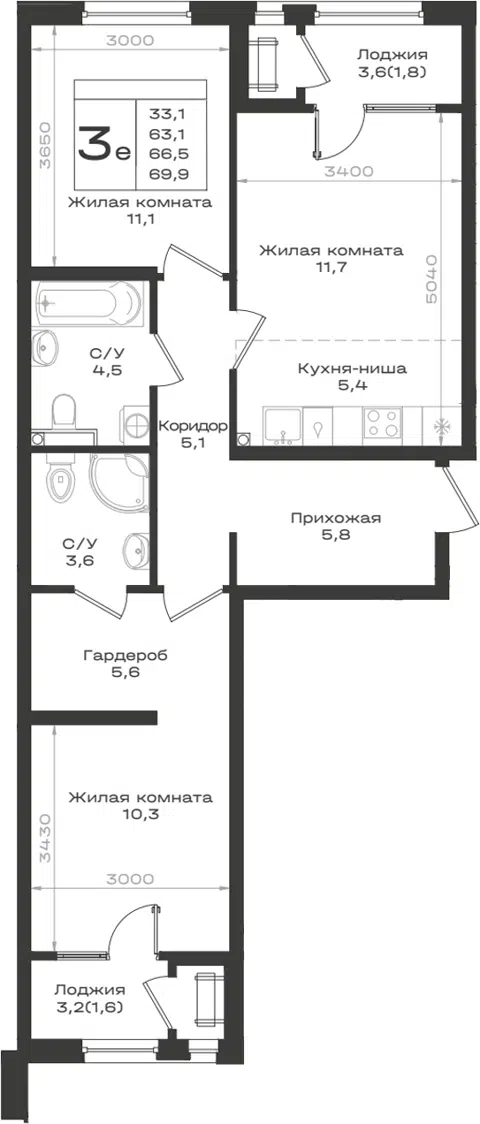 Планировка 3Е-к.кв