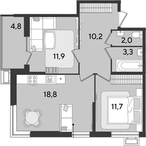 Планировка 3Е-к.кв