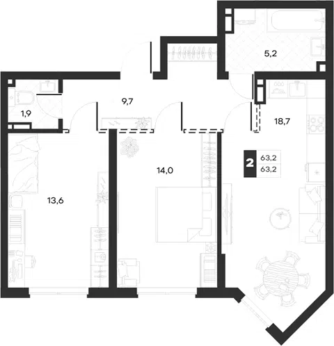 Планировка 2-к.кв