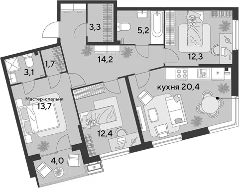 Планировка 4Е-к.кв