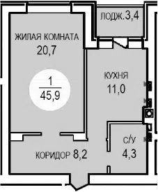 Планировка 1-к.кв