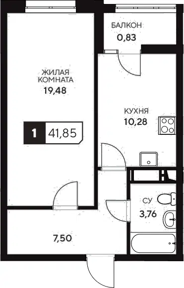 Планировка 1-к.кв