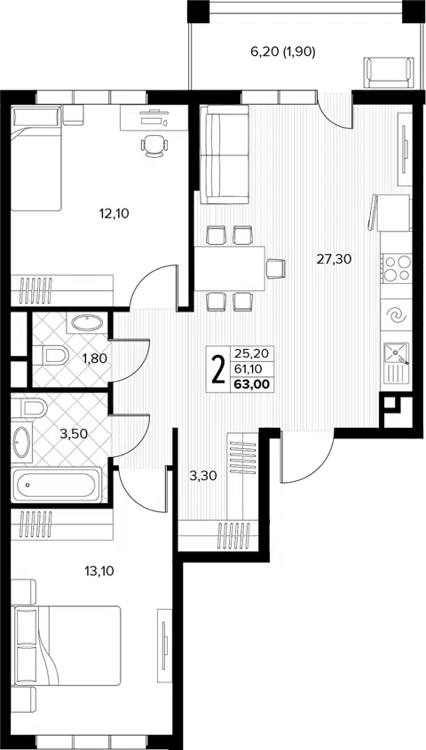 Планировка 2-к.кв