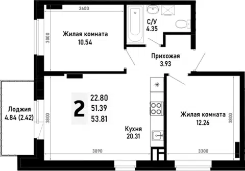 Планировка 2-к.кв