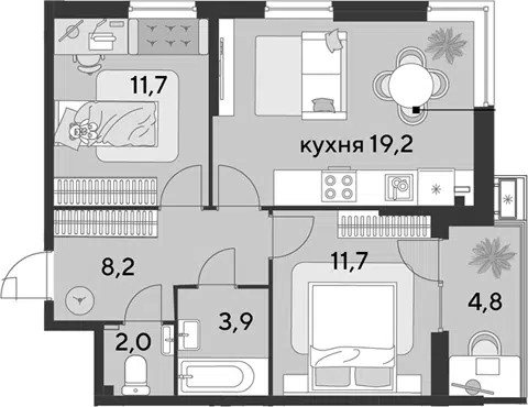 Планировка 3Е-к.кв
