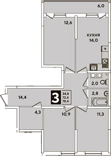 Планировка 3-к.кв