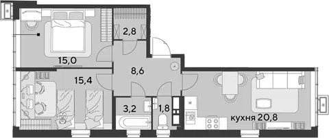 Планировка 3Е-к.кв