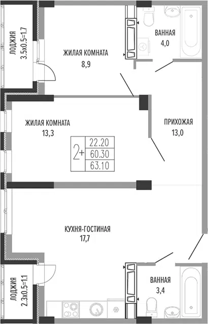 Планировка 3Е-к.кв