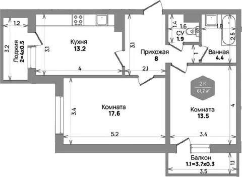 Планировка 2-к.кв