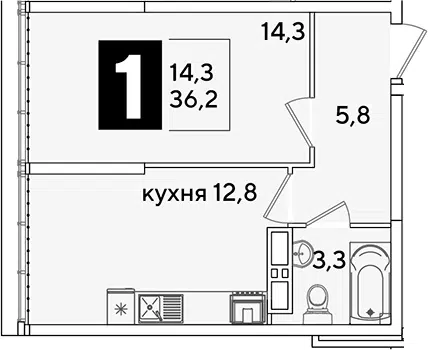 Планировка 1-к.кв