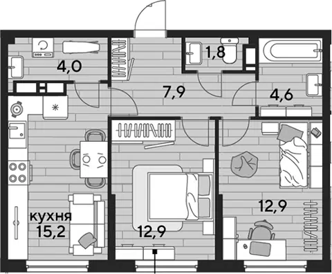 Планировка 2-к.кв