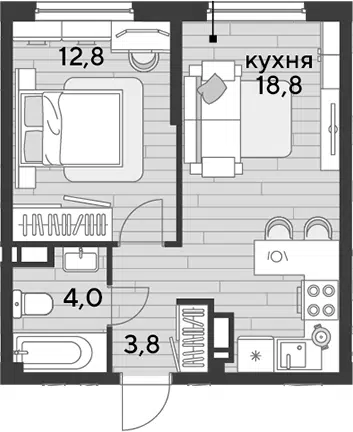Планировка 1-к.кв