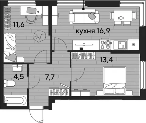 Планировка 2-к.кв