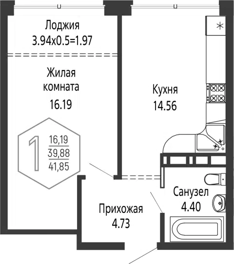 Планировка 1-к.кв