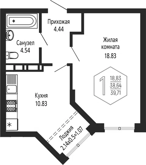 Планировка: 1-к.кв