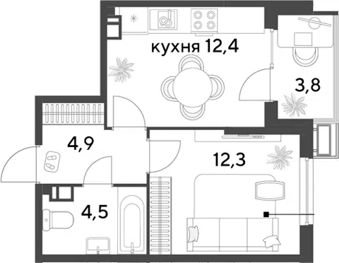 Планировка 1-к.кв