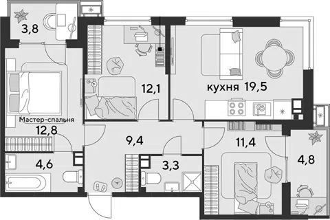 Планировка 4Е-к.кв