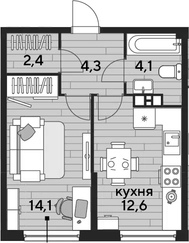 Планировка 1-к.кв