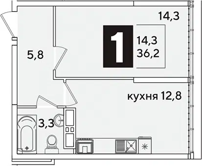 Планировка 1-к.кв