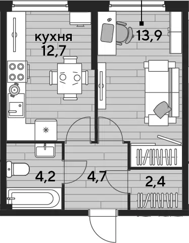 Планировка 1-к.кв