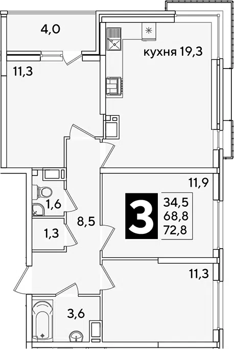Планировка 4Е-к.кв