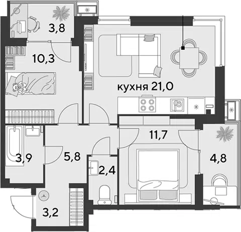Планировка 3Е-к.кв