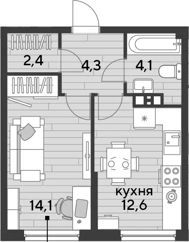 Планировка 1-к.кв