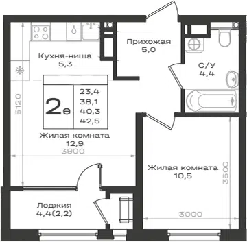 Планировка 2Е-к.кв