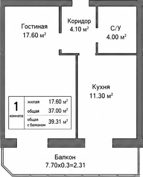 Планировка 1-к.кв