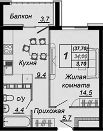 Планировка 1-к.кв