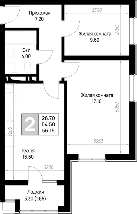 Планировка 2-к.кв