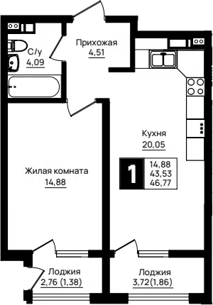 Планировка 1-к.кв