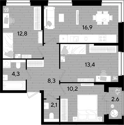 Планировка 3-к.кв