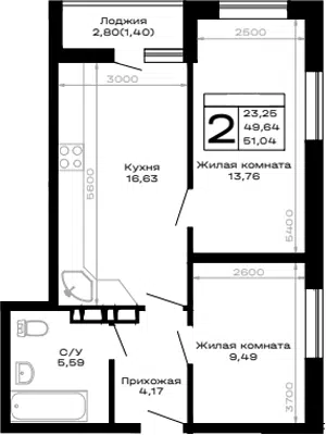 Планировка 2-к.кв