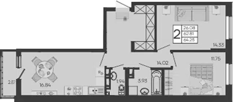 Планировка 2-к.кв