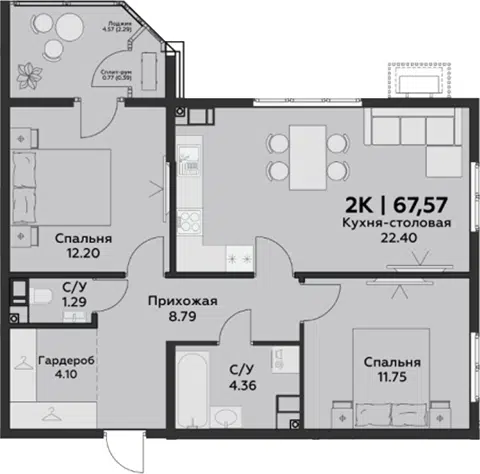 Планировка 3Е-к.кв