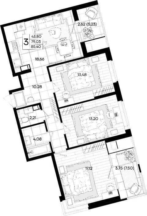 Планировка 3-к.кв