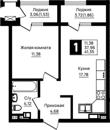 Планировка 1-к.кв