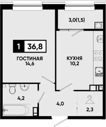 Планировка 1-к.кв