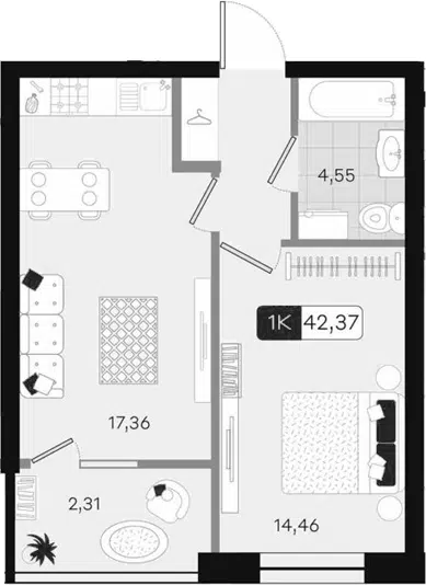 Планировка 1-к.кв