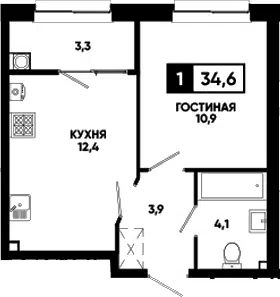 Планировка 1-к.кв