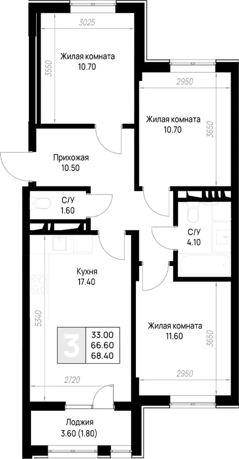 Планировка: 3-к.кв