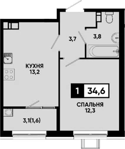 Планировка 1-к.кв