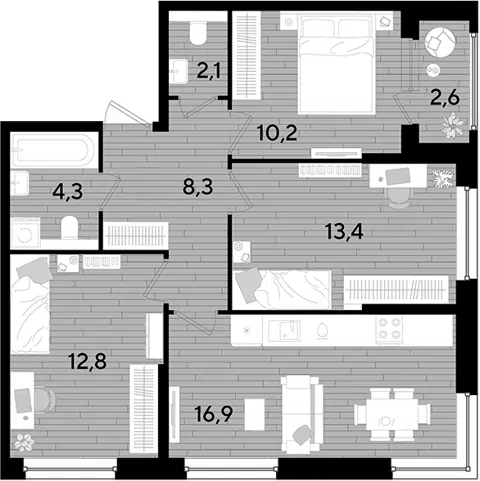 Планировка 3-к.кв