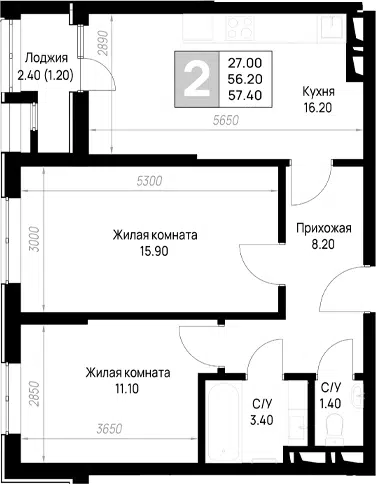 Планировка 2-к.кв