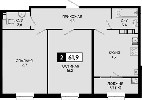 Планировка 2-к.кв