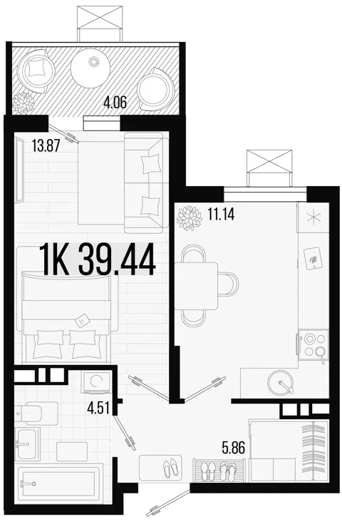 Планировка 1-к.кв