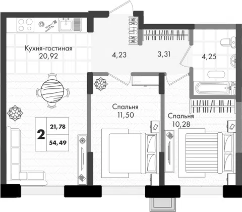 Планировка 3Е-к.кв