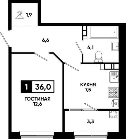 Планировка 1-к.кв